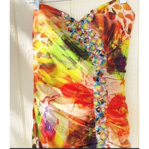 Panoply Sz 8 Long Strapless Formal Ruched Tulle Trumpet Gown Dress - Picture 6 of 16